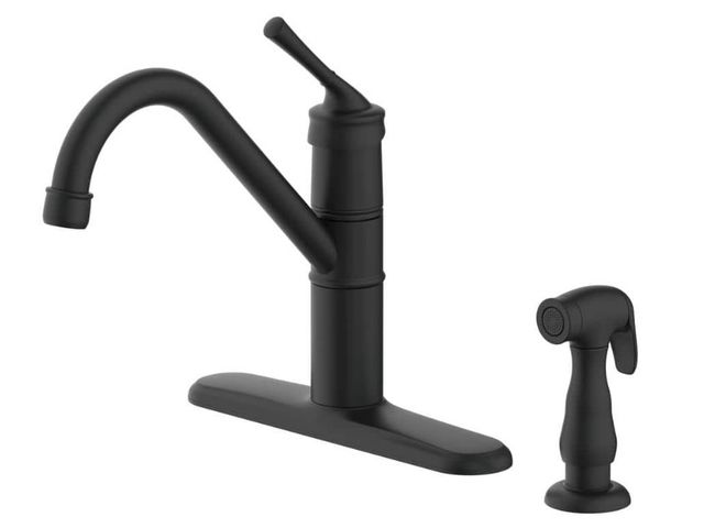 Lot 96-173481 - Glacier Bay Barnhart Single-Handle Kitchen Faucet with Side Sprayer in Matte Black MSRP $99
May have...