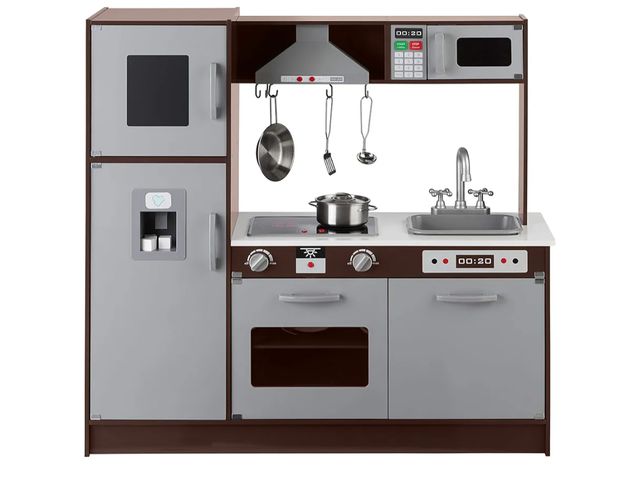 Lot 96-160560 - Amazon Basics Kids Upright Wooden Kitchen Toy Playset with Stove, Oven, Sink, Fridge and Accessories...
