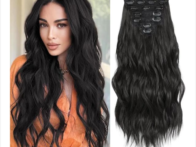 Lot 96-170350 - Clip in Hair Extensions for Women - 20 Inch Long Wavy Brown Extensions, 6PCS Black Hairpieces that B...