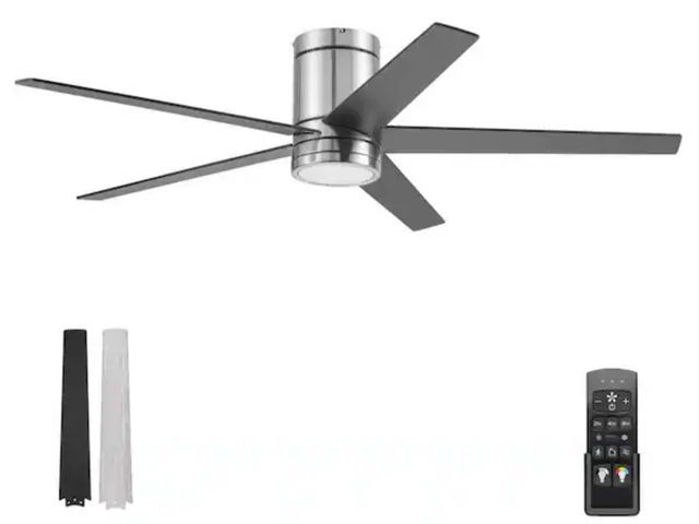 Lot 96-226327 - Honeywell
Graceshire 52 in. Color Changing LED Indoor Flush Mount Brushed Nickel Ceiling Fan with Re...
