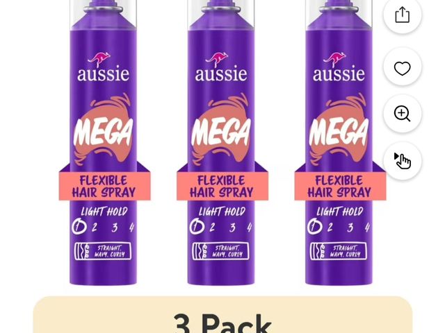 Lot 96-203309 - (3 pack) Aussie Mega Flexible Hair Spray for Curly Hair, Straight Hair, and Wavy Hair, 10 oz New
