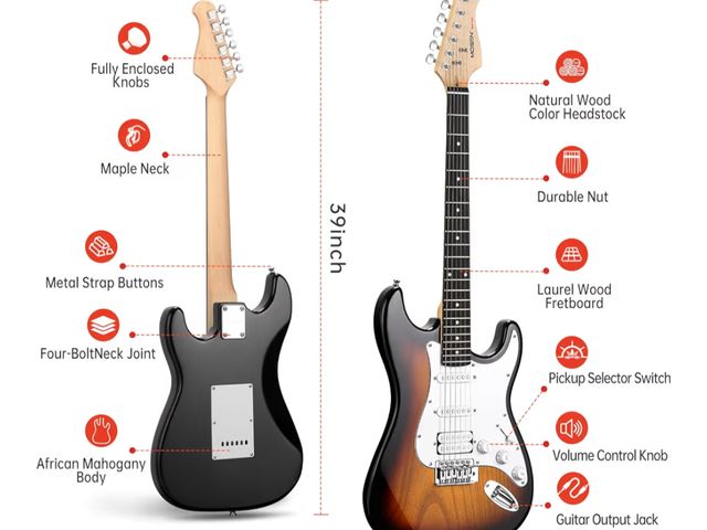 Lot 96-180555 - MOSEN 39in Full Size Beginner Electric Guitar, Gig Bag, - Sunburst New MSRP $109