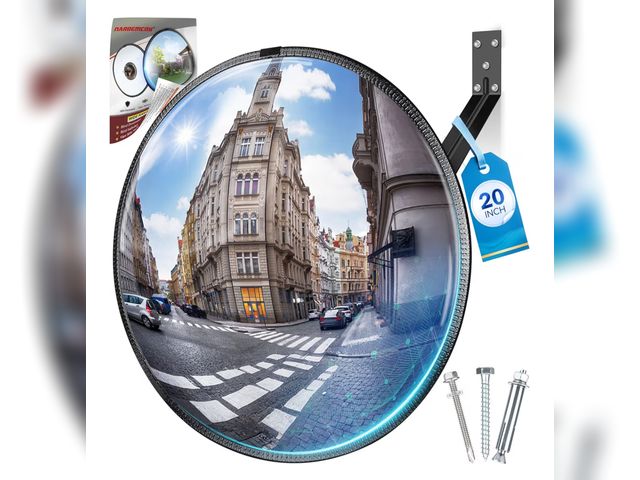 Lot 96-178883 - 20" HD Acrylic Convex Mirror - 160 Adjustable Wide Angle View, Leather Frame &amp; ABS Back, Blind S...