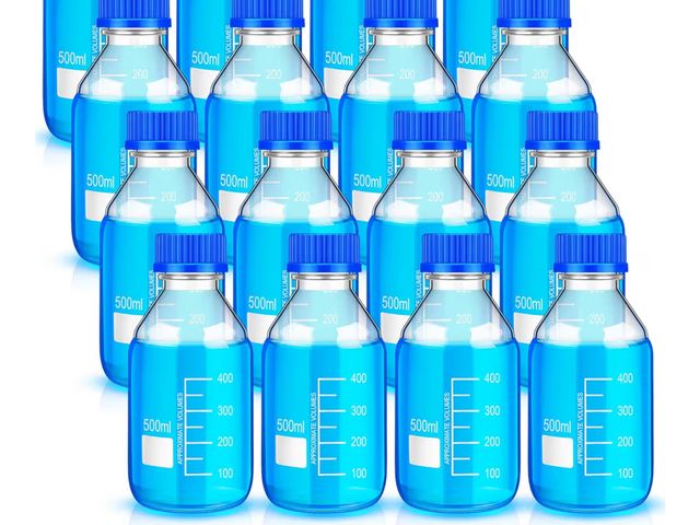 Lot 96-177154 - 12 Pieces Media Storage Bottles Borosilicate Storage Glass Bottle Scientific Round Graduated Media B...