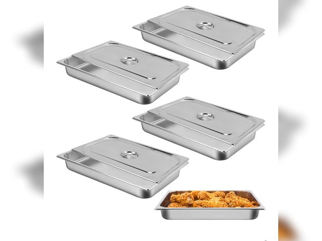 Lot 96-176190 - Hotel Pan, Full Size Steam Table Pan 2.5" Deep Stainless Steel With Lid 20.8" L x 13" W Anti-Jam Buf...