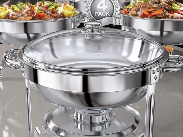 Lot 96-169479 - Chafing Dishes for Buffet Set: 100% Pre-installed Chafers for Catering - Round Chafing Dish Buffet S...