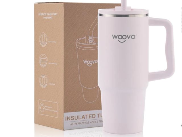 Lot 96-201325 - WOOVO 30 oz Tumbler with Handle and Straw, Insulated Mug with Splash-Proof Lid, BPA Free Reusable Do...