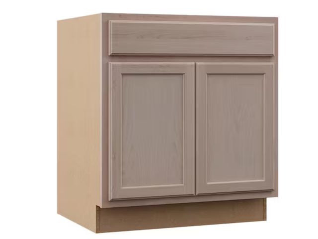 Lot 96-191637 - Hampton Bay Recessed Panel 30 in. W x 24 in. D x 34.5 in. H Assembled Sink Base Cabinet in Unfinishe...