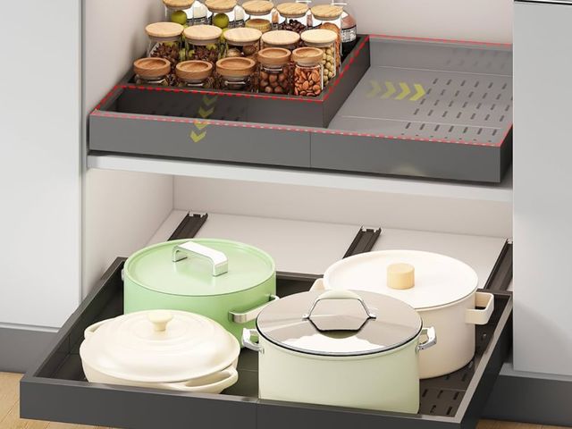 Lot 96-171139 - Pull out Cabinet Organizer,Width (14"-21") and Depth (17"-24") Expandable With 3 Rails,No Drill Adju...