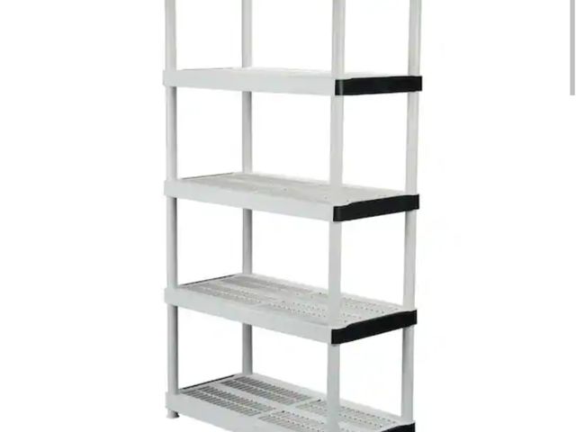 Lot 96-199100 - HDX 5-Tier Easy Assembly Multi-purpose Plastic Garage Storage Shelving Unit in Gray (36 in. W x 72 i...