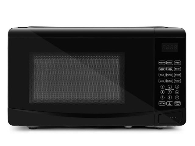 Lot 96-188932 - Continental Electric [0.7 Cubic Feet Countertop Microwave in Black Glass
Plate Included] Used, untes...