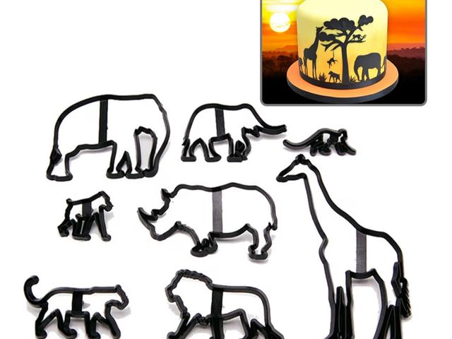 Lot 96-181632 - Animal Cookie Cutters, 8Pcs Fondant Cutters, Biscuit Mould Cake Molds by Elephant, Giraffe, Hippo, M...