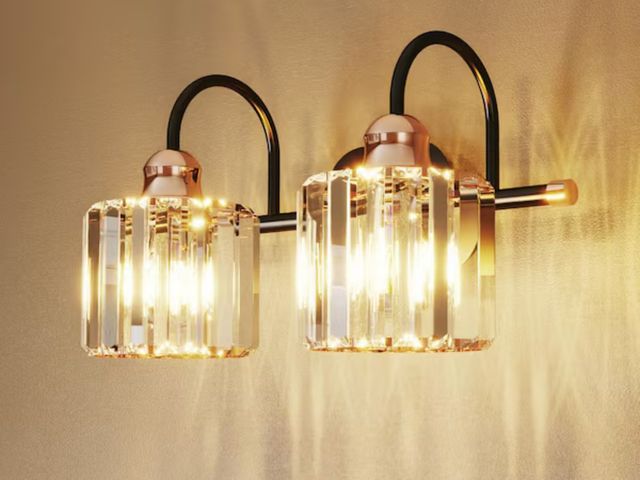 Lot 96-182807 - 14.3 in. 2-Lights Black Bathroom Vanity Light Wall Fixture for Bathroom Mirror with Crystal Shades
N...