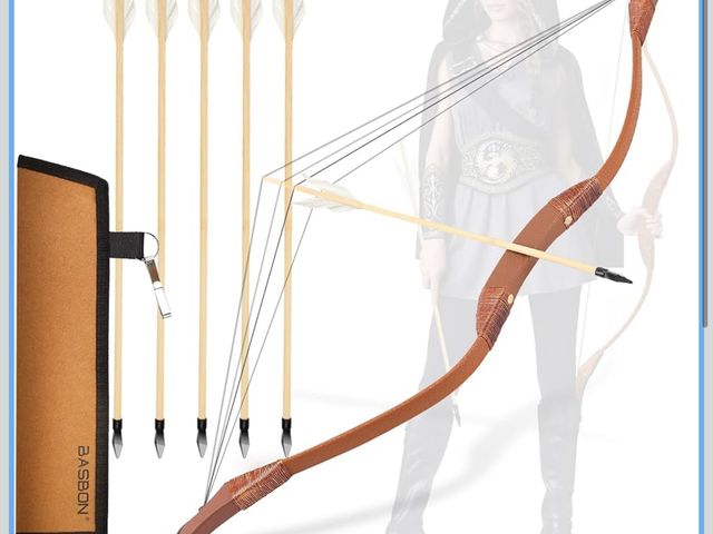 Lot 96-187656 - Youth Wooden Bow and Arrow Set, 40 Inch Archery Set Microfiber Leather-Wrapped, Handmade Toys Bow an...