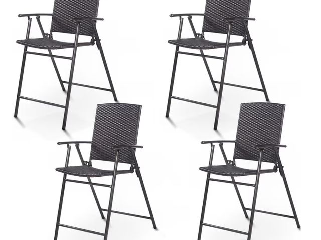 Lot 96-226988 - Giantex Set of 4 Folding Wicker Rattan Bar Chairs High Stool with Back Steel Frame Portable Outdoor ...