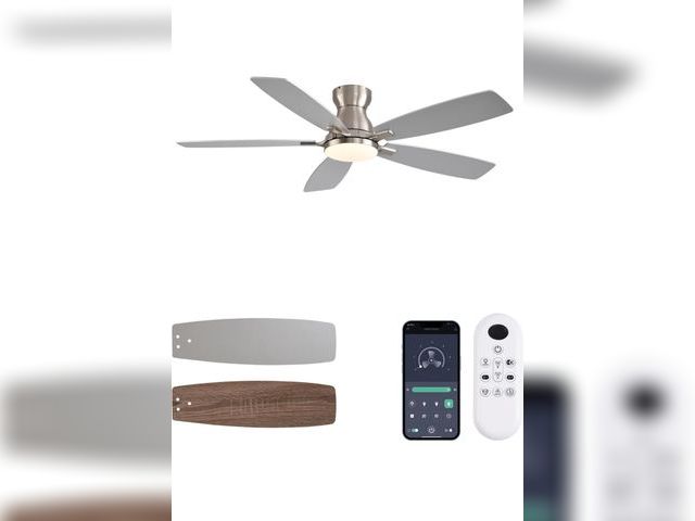Lot 96-211778 - NKPU 52inch Flush Mount Ceiling Fans with Lights and Remote Control/APP Control, DC Reversible Motor...