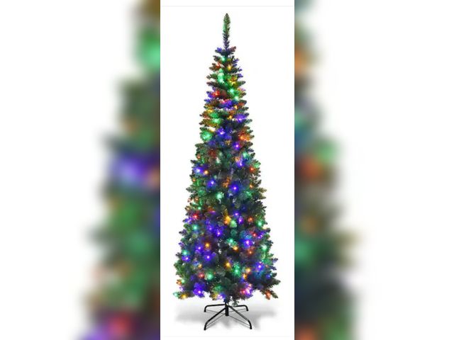 Lot 96-191462 - Costway
6.5 ft. Pre-Lit Hinged Artificial Pencil Christmas Tree with 250 Multi-Color Lights
Open box...