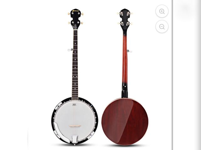 Lot 96-192364 - Costway Sonart 5 String Geared Tunable Banjo 24 Brackets Closed Back Remo Head w/ Case Used, broken ...