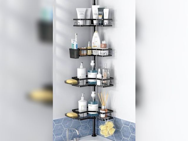 Lot 96-169542 - Corner Shower Caddy Tension Pole: 4tier adjustable Rustproof Bathroom Organizer Shelves - Bathtub sh...