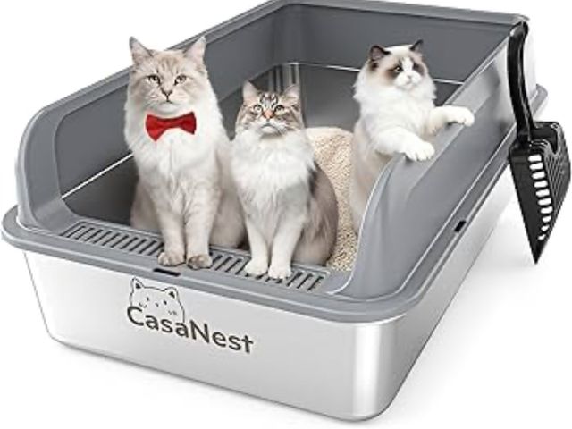 Lot 96-187488 - XXXL Stainless Steel Litter Box, 28.1'' Extra Large Metal Litter Box for Big and Multi Cats, Low Ent...