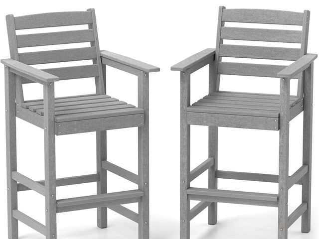 Lot 96-225582 - Tangkula Patio Adirondack Chairs Set of 2, HDPE Bar Height Chair with Wide Armrests &amp; Footrest, ...