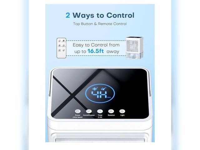 Lot 96-171666 - Small Air Conditioner w/ 3 Speeds&amp;3 Modes, Remote, 1100ML Tank Humidifier, 8-Cube Ice Tray, 120°...