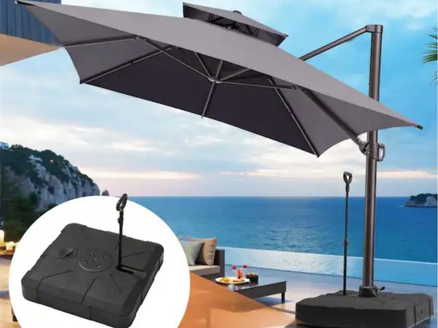 Lot 96-165960 - Pellebant
13 ft. x 10 ft. 2-Tier Aluminum Heavy-Duty 360° Cantilever Patio Umbrella in Gray with Whe...