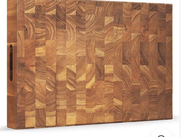 Lot 96-197336 - Giantex Teak Wood Cutting Board, 18" End Grain Chopping Block with Hand Grip, Pre-Conditioned With N...