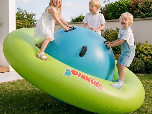 Lot 96-227561 - OLAKIDS 8FT Inflatable Dome Rocker Bouncer, Outdoor Kids Giant Roll and Play Seesaw Rocker with 6 Se...