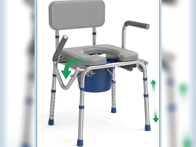 Lot 96-200733 - Drop Arm Bedside Commode, Commode with Padded Seat and Backrest, 500lbs Capacity, 5.81QT Removable B...