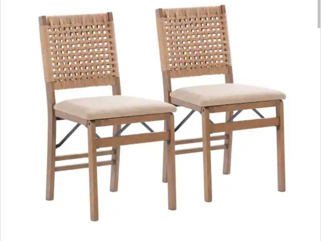 Lot 96-189051 - Linon Home Decor Birdie Natural Brown Polyester Seat Dining Folding Chair Set of 2 New MSRP $219