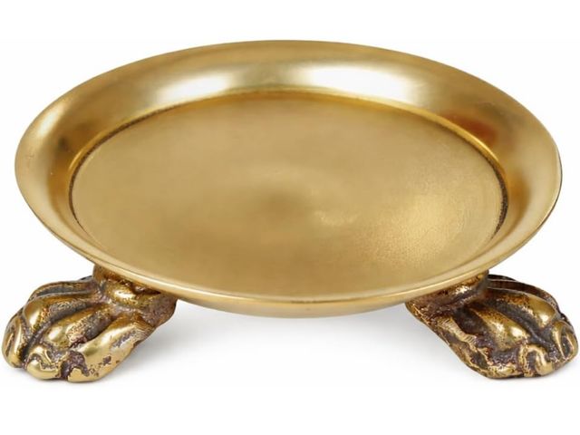Lot 96-212364 - Round Clawfoot Dish, Vintage Gold Pedestal Candle Holder and Jewelry Tray for Rings, Perfume, Vanity...