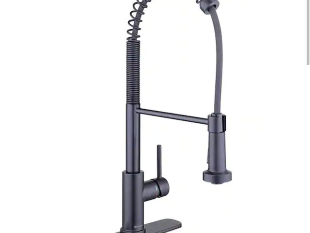 Lot 96-211317 - Glacier Bay Paulina Single-Handle Spring Neck Pull Down Sprayer Kitchen Faucet in Matte Black New MS...
