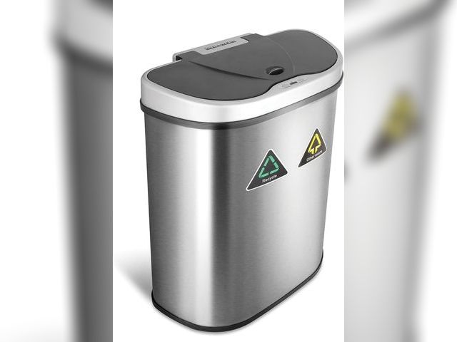 Lot 96-187937 - Ninestars DZT-70-11R Automatic Touchless Motion Sensor Semi-Round Trash Can/Recycler, 18.5 Gal. 70 L...
