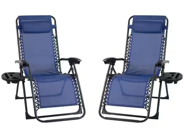 Lot 96-155509 - Patio Premier Metal Outdoor Recliner Gravity Chairs in Blue (2-Pack) New MSRP $107.56