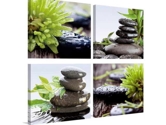 Lot 96-179163 - Zen Bathroom Decor Meditation Canvas Wall Art, Water Stone and Green Plants Pictures for Yoga Spa an...