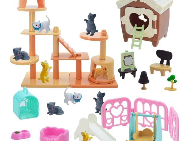 Lot 96-166084 - Pet Pretend Play Toys, 48Pcs Cat Figures Toys for Kids Realistic Detailed Cat Care Center with Acces...
