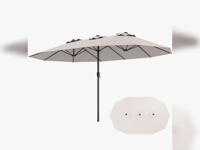 Lot 96-227938 - 15ft Patio Umbrella, Double-sided Outdoor Twin Umbrella with Crank Handle &amp; 12 Heavy-Duty Ribs, ...