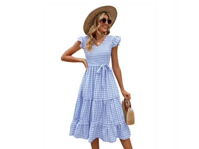 Lot 96-173502 - Women's Casual Dress V Neck Smocked Maxi Dress Short Sleeve Summer Dress
New 
Size M