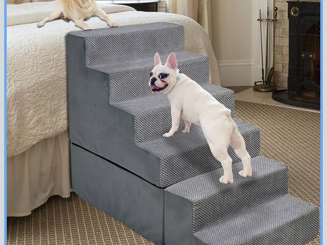Lot 96-170972 - Dog Stairs for High Beds 28-30 inches Tall, 6-Step Dog Stairs for Small Large Dogs/Cats, Foam Dogs S...
