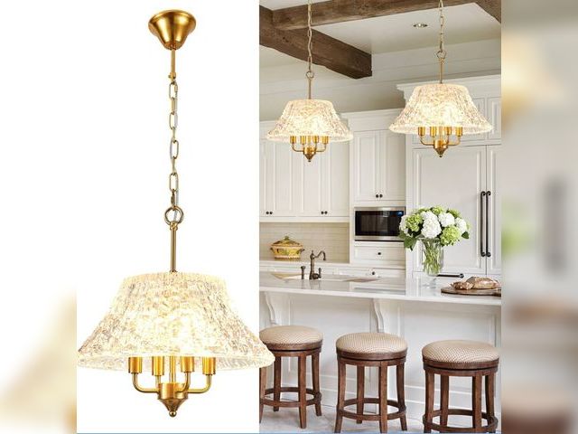 Lot 96-176913 - Modern Crystal 16" Gold Pendant Light Fixture for Kitchen Island,Luxury 4-Light Chandeliers Water Ri...