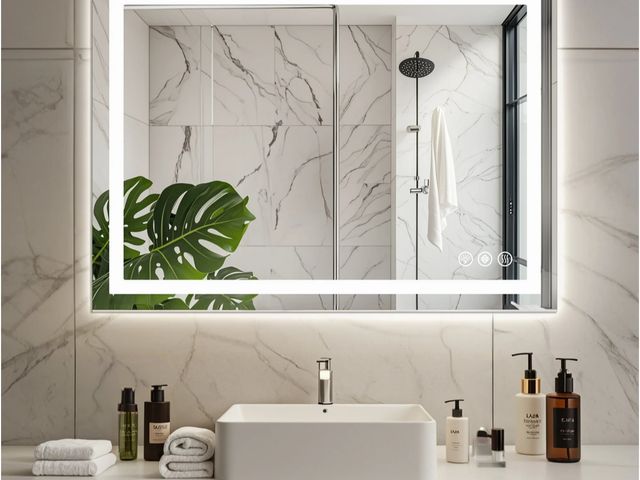 Lot 96-187415 - LED Bathroom Mirror
Estimating size 30" x 35" 
Has crack on back side, but may effect the light part...