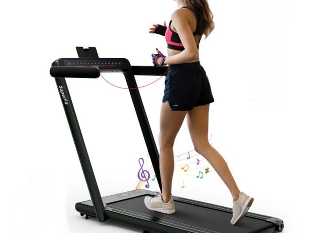 Lot 96-227419 - SuperFit Up To 7.5MPH 2.25HP 2 in 1 Dual Display Screen Treadmill Jogging
Machine
lightly used untes...
