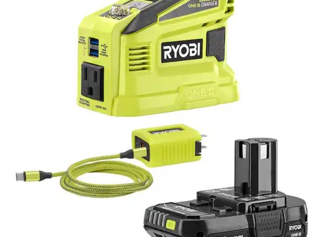 Lot 96-162953 - *No battery!
RYOBI
18V ONE+ 150-Watt Portable Battery Inverter Power Source and Charger for 18V ONE+...