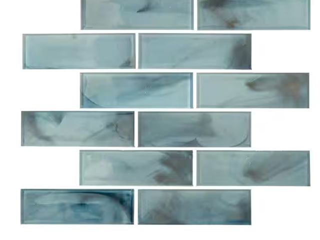 Lot 96-181931 - Blue Shimmer Subway 12 in. x 12 in. x 0.24 in. Glass Mesh-Mounted Mosaic Wall Tile (14.4 sq. ft./Cas...