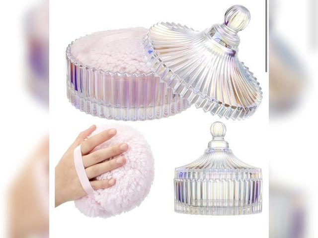 Lot 96-233058 - Tioncy Powder Puff Container 6" Glass Jar,Dazzling,Classic New