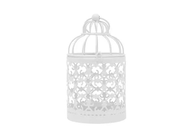 Lot 96-163323 - 6-Pcs White Iron Wedding Centerpieces Decorative Candle Holder Hanging Lantern Bird Cage Metal Hollo...