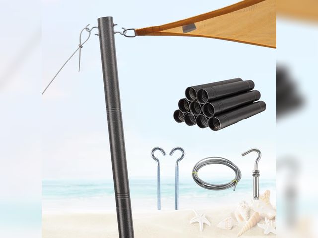 Lot 96-177477 - Adjustable Height Shade Sail Support Pole - 1 Pack 11FT Heavy-Duty 2.4" Rust-Proof Metal Post, Concr...