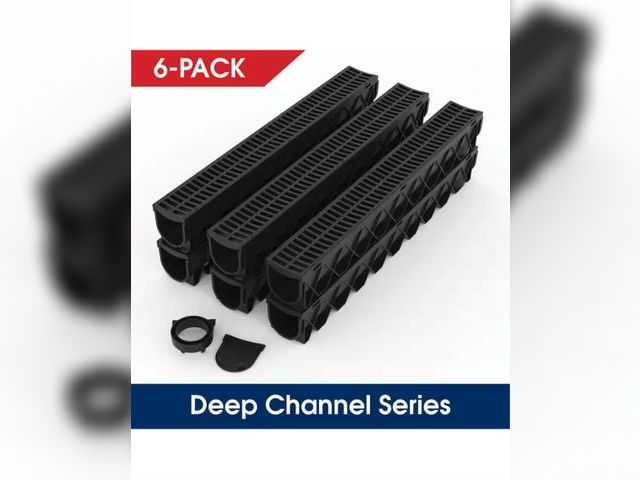 Lot 96-175030 - RELN Storm Drain Series 5 in. W x 5.25 in. D x 39.4 in. L Channel Drain Kit with Black Grate (6-Pack...