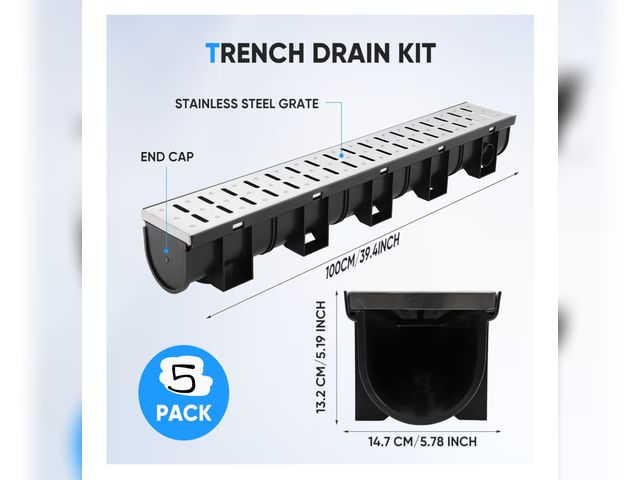 Lot 96-180976 - FAHKNS Trench Drain System, HDPE Channel Drainage with 304 Stainless Steel Metal Grate, Durable Gara...